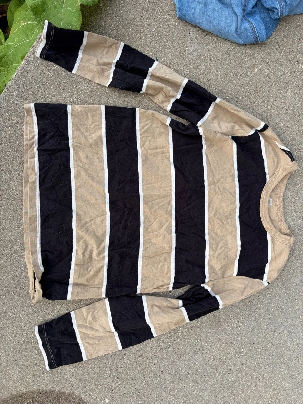 wonder nation Beige and Black Striped Long Sleeve Tee